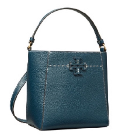 Tory Burch Handbags - Tory Burch McGraw small Bucket Bag Crossbody Dark Blue Teal Near New Pristine